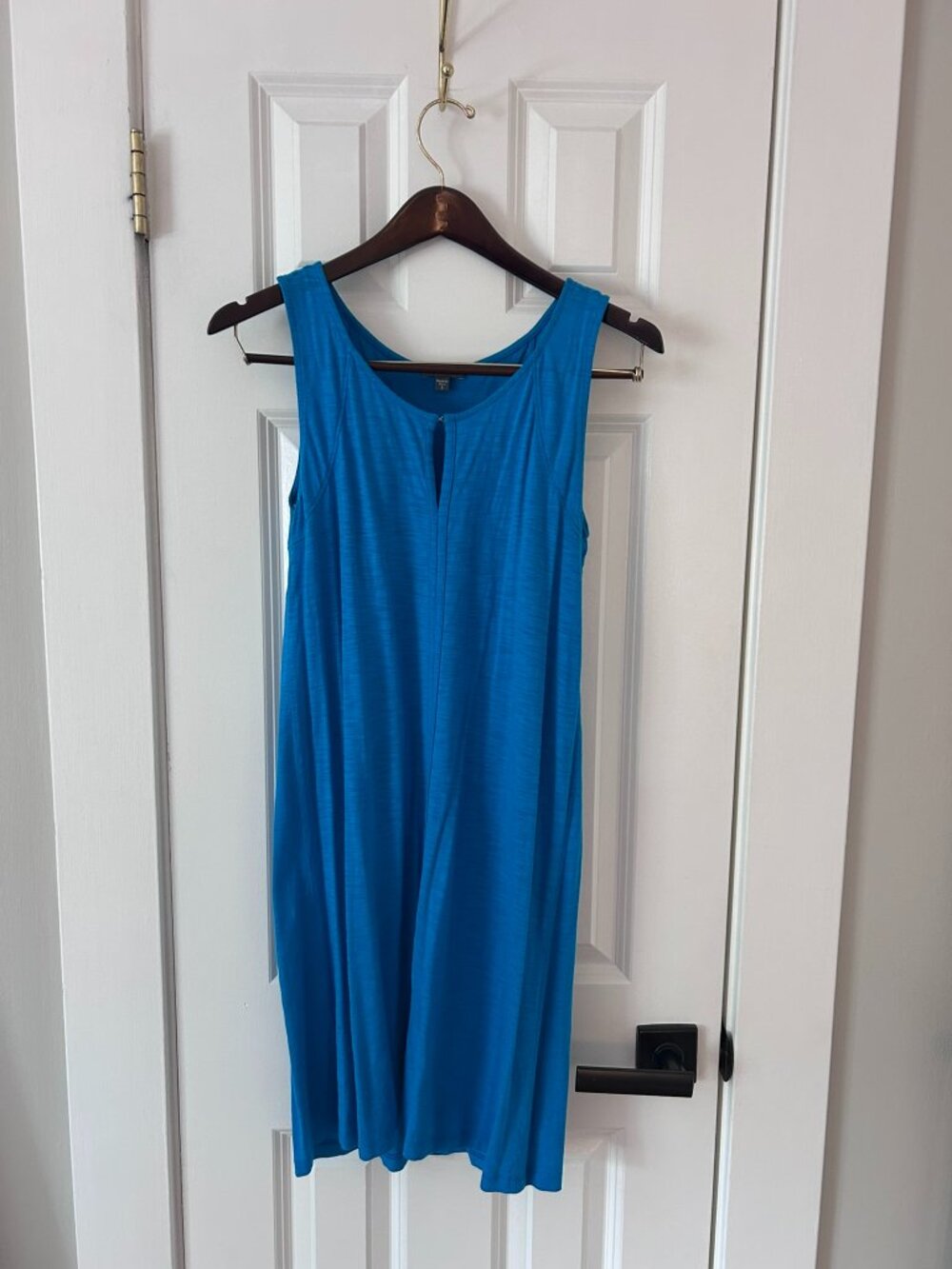 Lilla P Cerulean Blue Slub Knit Swing Dress Keyhole Notch Neck Size S